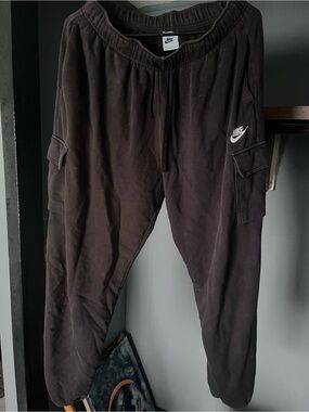 Nike Black Cargo Sweatpants with White Swoosh